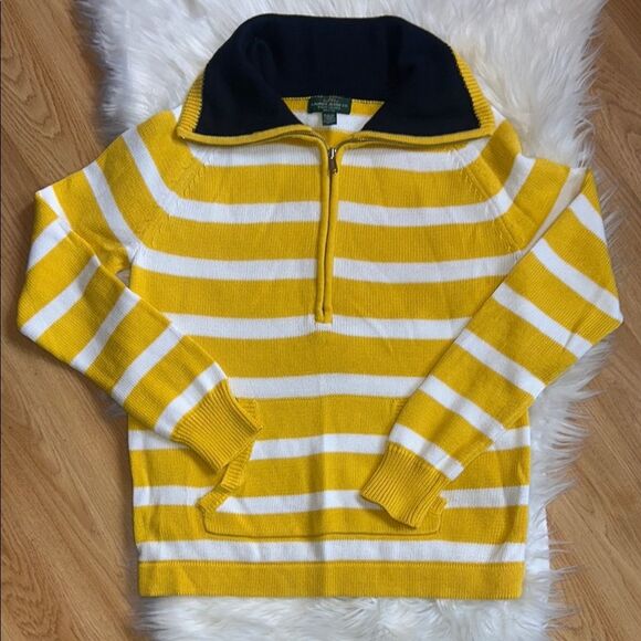 Lauren Ralph Lauren Yellow White Half Zip Sweater Petite Medium PM Pullover - Picture 1 of 7